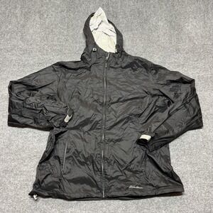Eddie Bauer Jacket Womens XL Black Hooded Windbreaker Full Zip Pockets Outdoor
